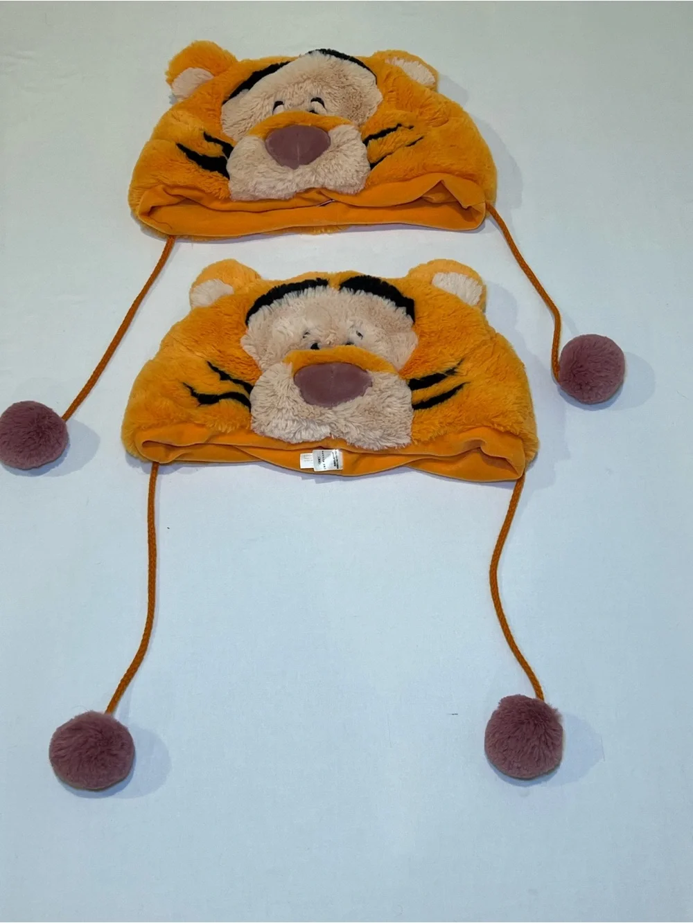 Disney Tigger Plush Winter Hat Orange Fuzzy Pom Pom Ear Flap Hat – Lot of 2